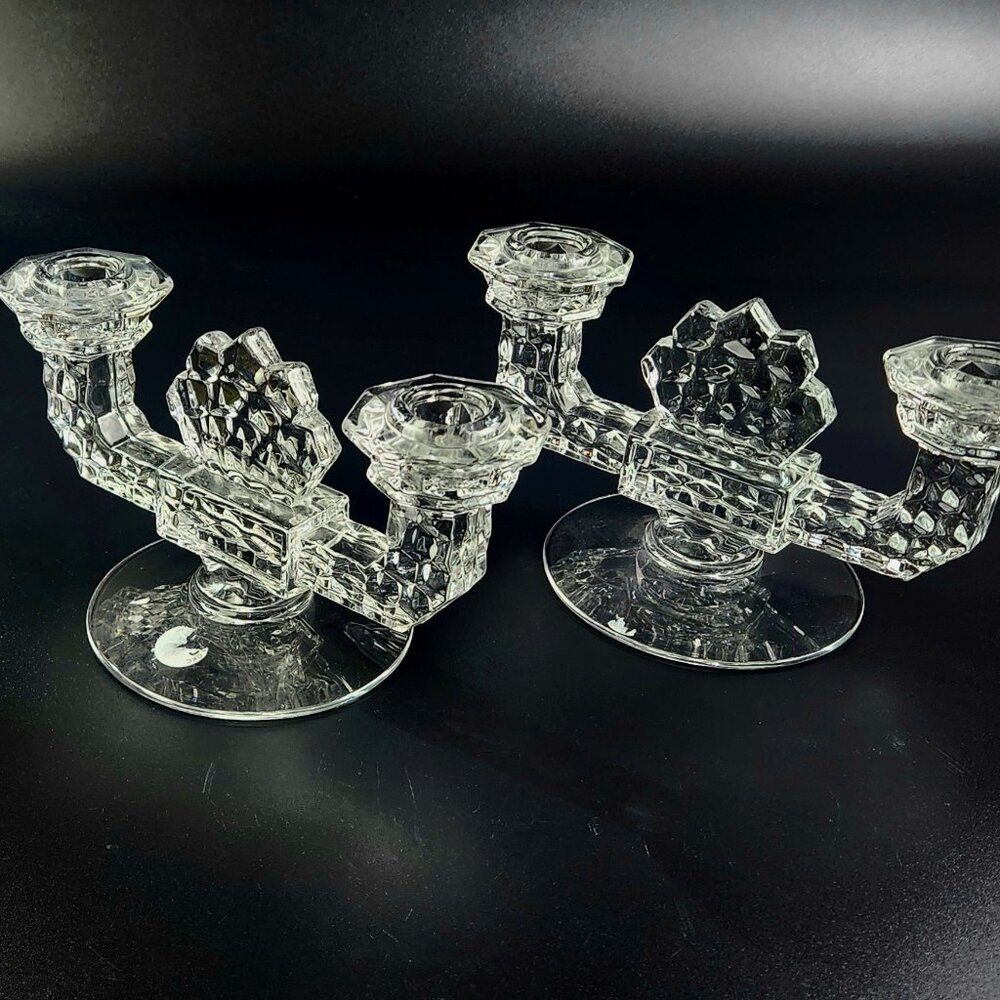 Vintage - Double Flat Foot Candlestick American Clear (Stem 2056) by Fostoria-2